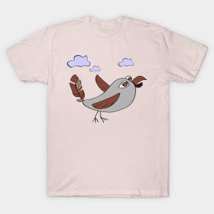 Sparrow Funny Character Crazy Bird Primitive Style Cartoon T-Shirt